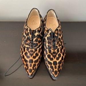 Christian Louboutin Leopard Zazou Pony Lace Up Loafers